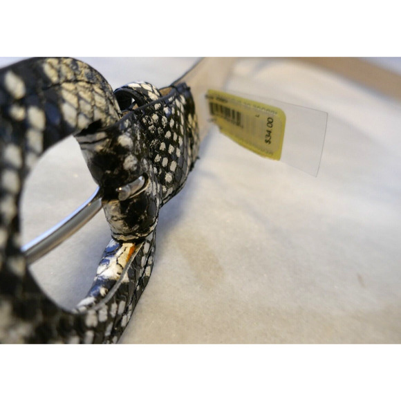 Faux Leather & Leather Lined Embossed Animal Print Belt Women's Black & White L - Picture 6 of 10